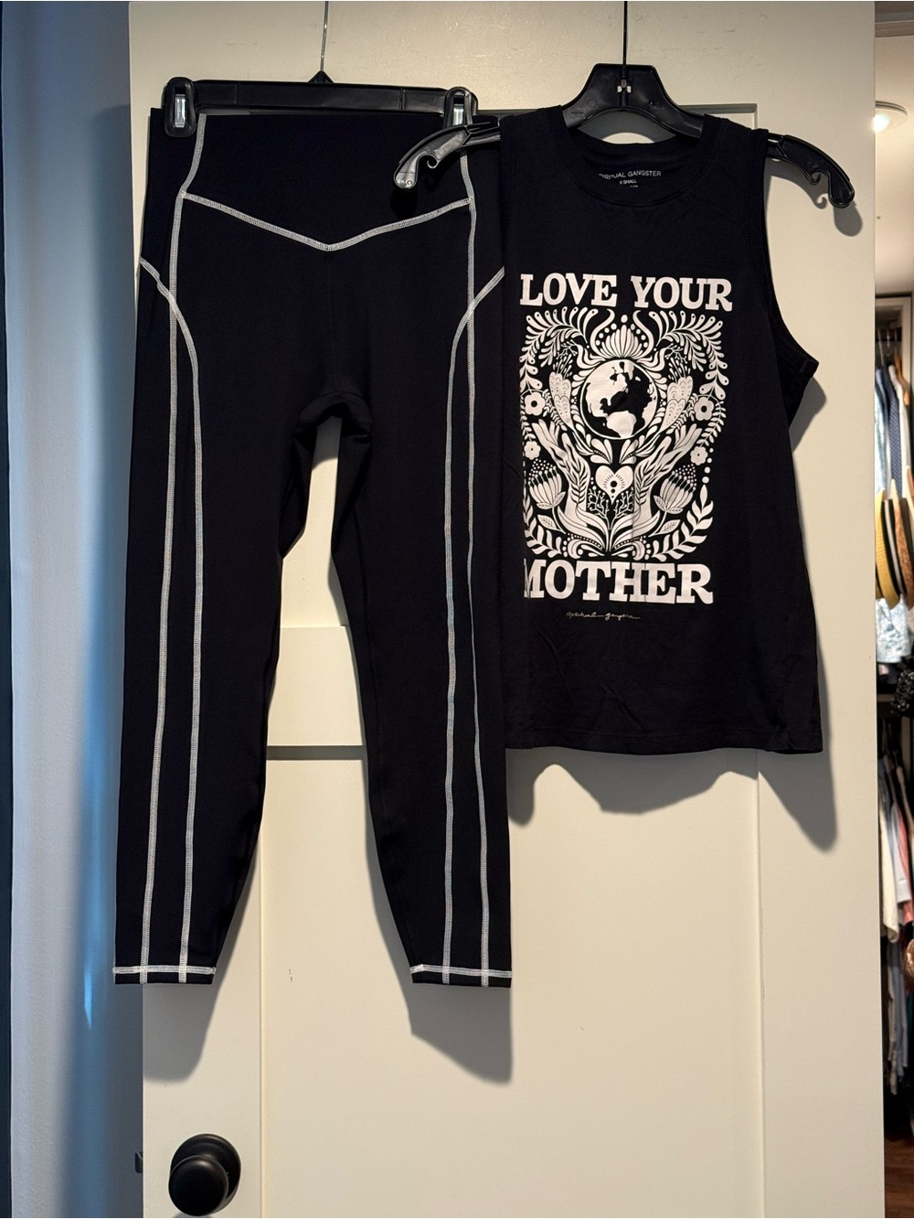 Spiritual Gangster Black Graphic Tee with White Logo and leggings!